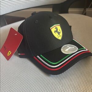 Puma Ferrari Black Cap with Red and Green Accents